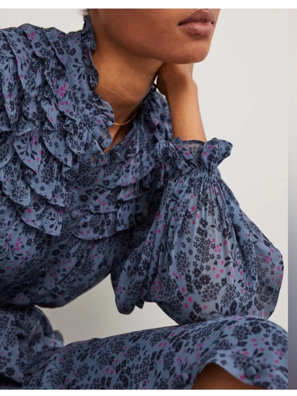 Boden Ruffle Yoke Midi Shirt Floral Dress Size 6